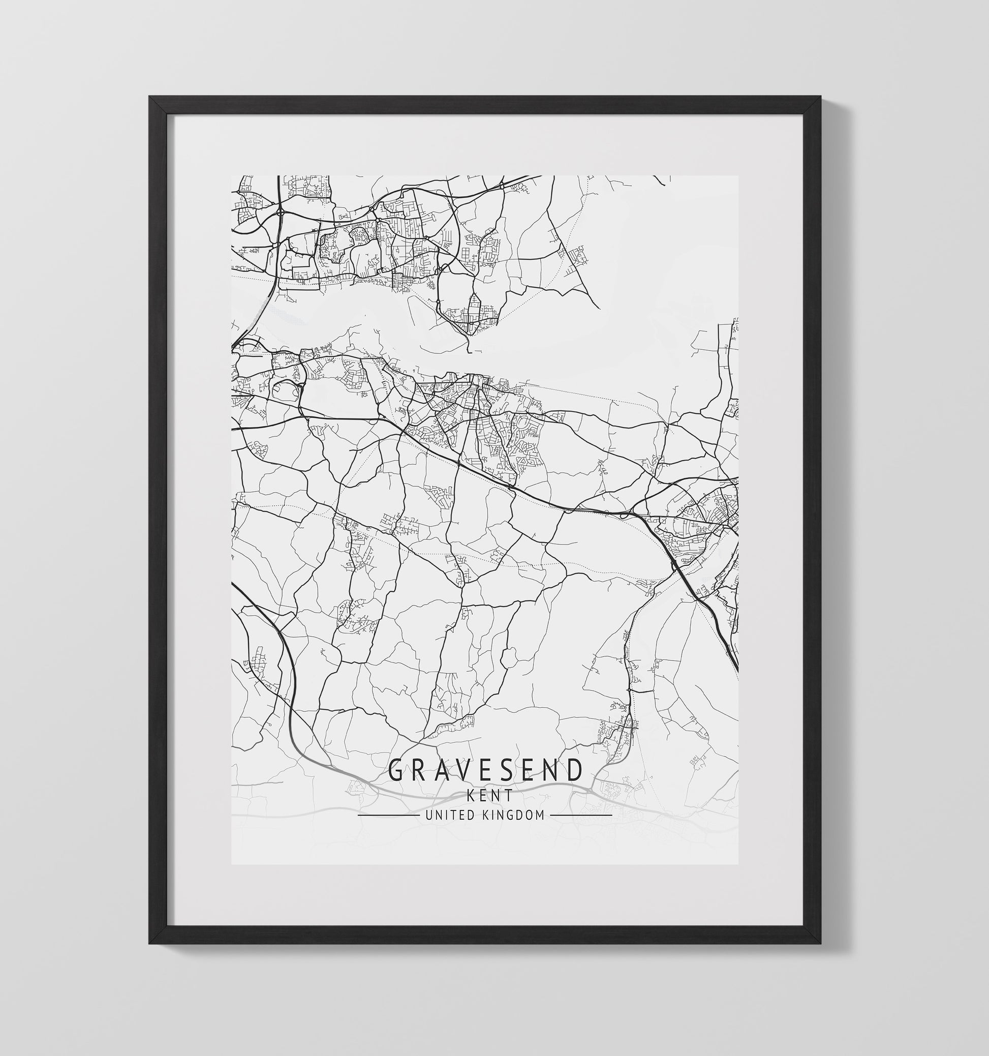 City Map Print - Gravesend - Kent UK City Map 16x20 Gallery Frame city map wall art print – UK City Map decor