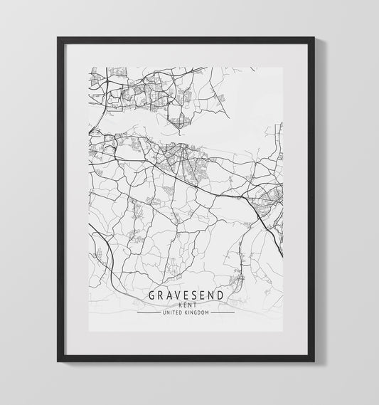 City Map Print - Gravesend - Kent UK City Map 16x20 16x20 Gallery Framed Artworkd Artwork wall art print – vintage decor
