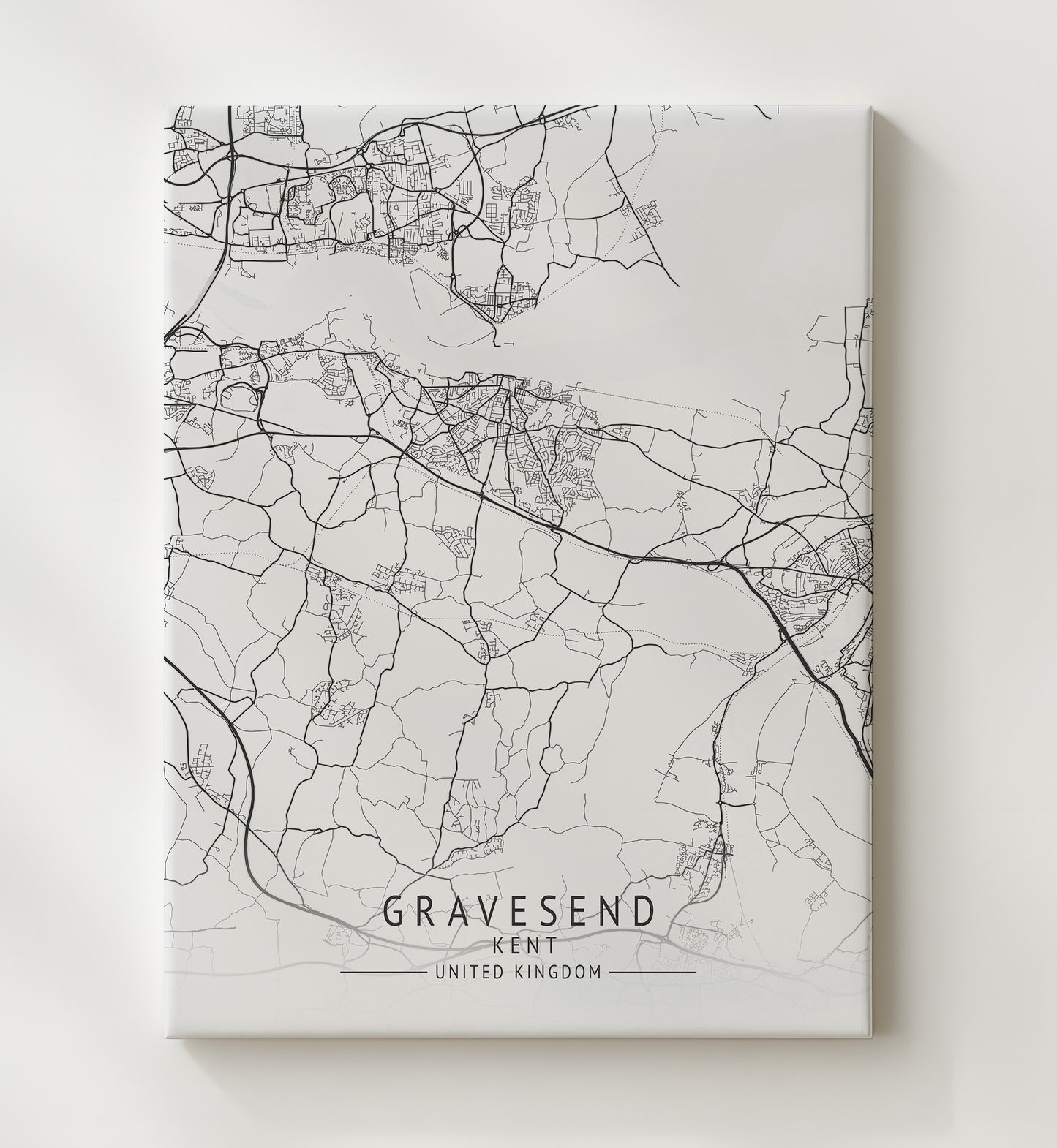 City Map Print - Gravesend - Kent UK City Map 20x24 Canvas city map wall art print – UK City Map decor