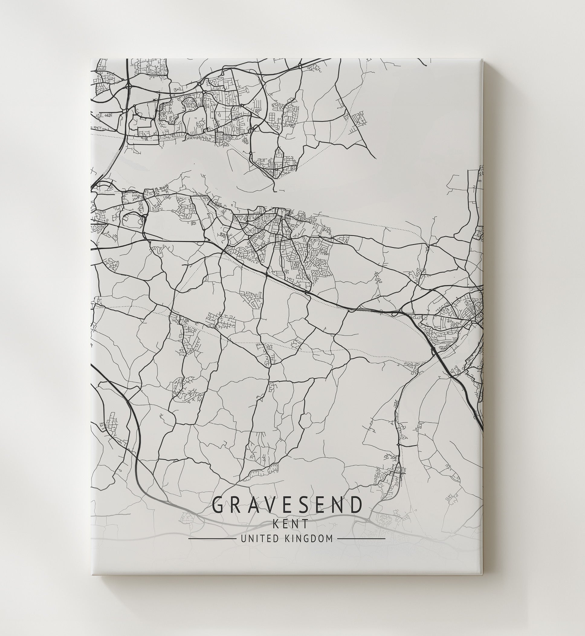 City Map Print - Gravesend - Kent UK City Map 20x24 Canvas city map wall art print – UK City Map decor