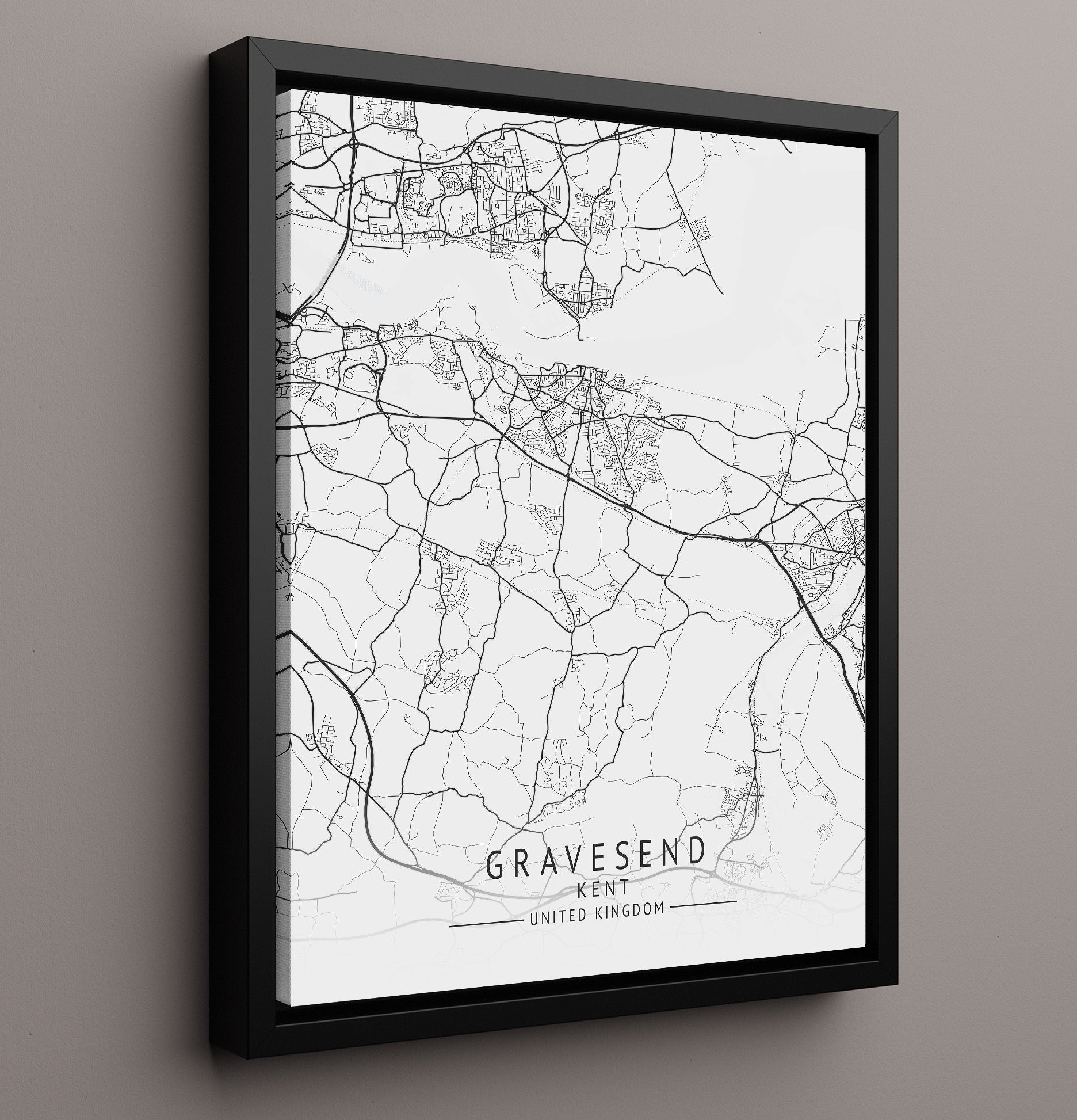 City Map Print - Gravesend - Kent UK City Map 16x20 Framed Canvas city map wall art print – UK City Map decor