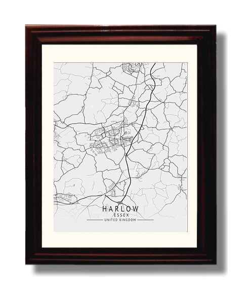 City Map Print - Harlow - Essex UK City Map 8x10 Beveled Frame city map wall art print – UK City Map decor