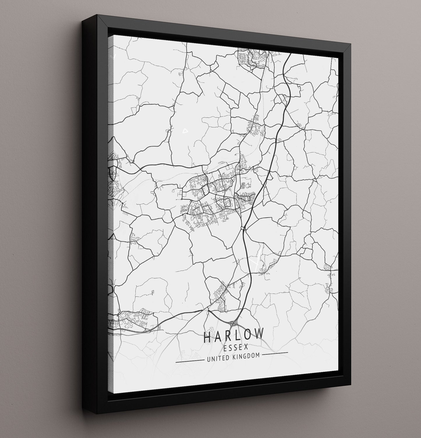City Map Print - Harlow - Essex UK City Map 16x20 Framed Canvas city map wall art print – UK City Map decor