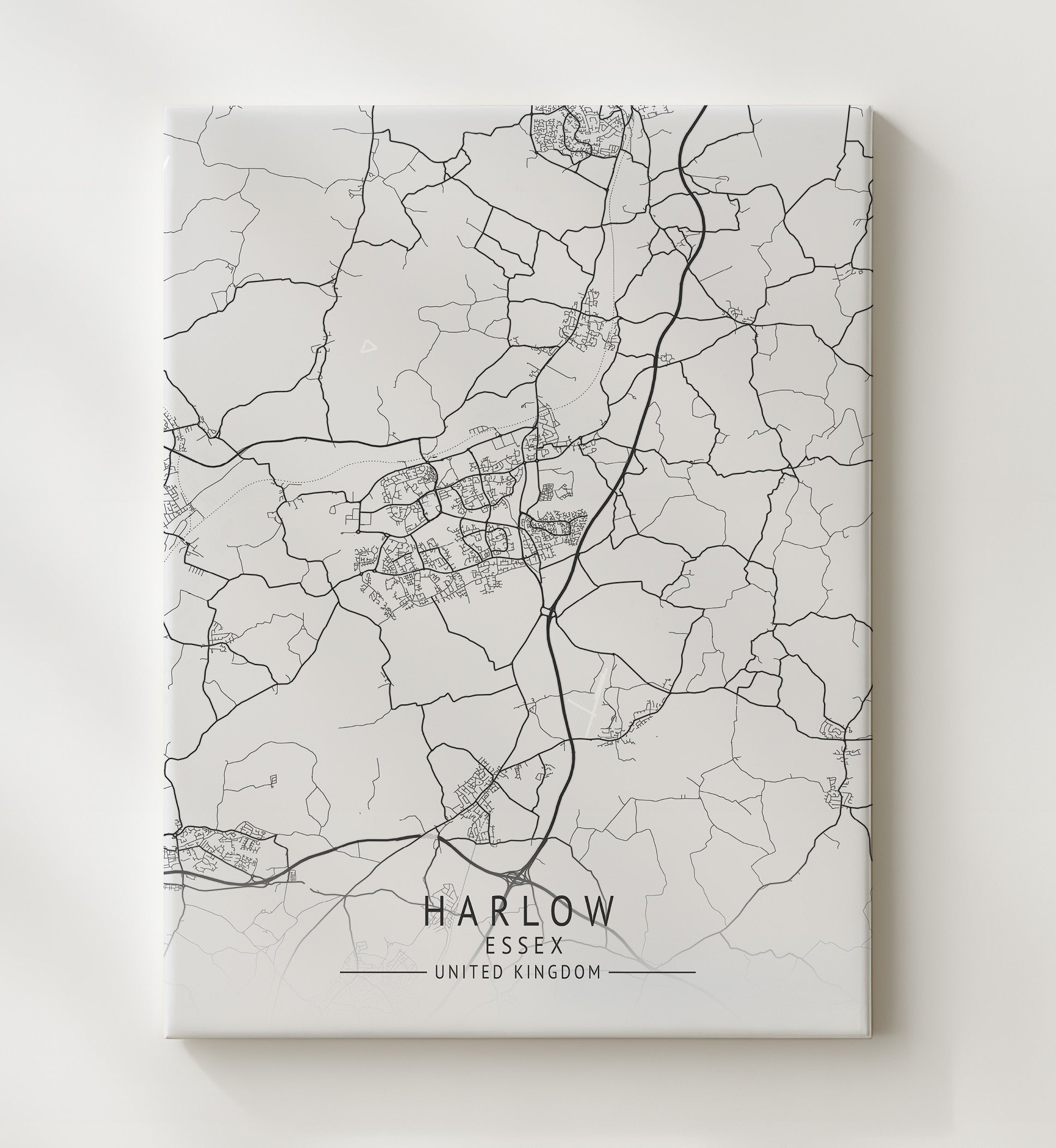 City Map Print - Harlow - Essex UK City Map 20x24 Canvas city map wall art print – UK City Map decor
