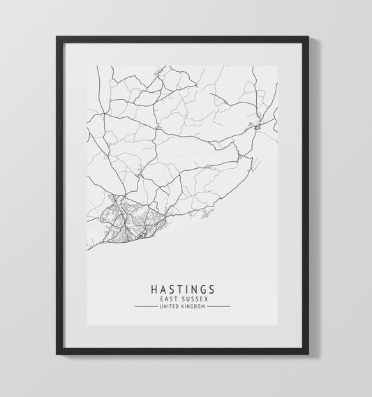 City Map Print - HastingCity Map Print - East Sussex UK City Map 16x20 16x20 Gallery Framed Artworkd Artwork wall art print – vintage decor