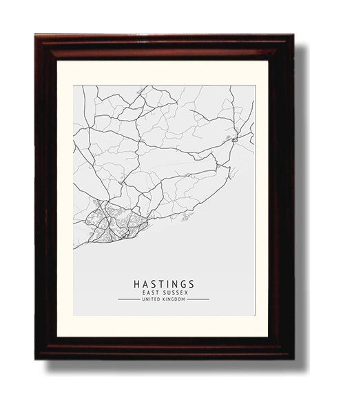 City Map Print - HastingCity Map Print - East Sussex UK City Map 8x10 Beveled Frame city map wall art print – UK City Map decor