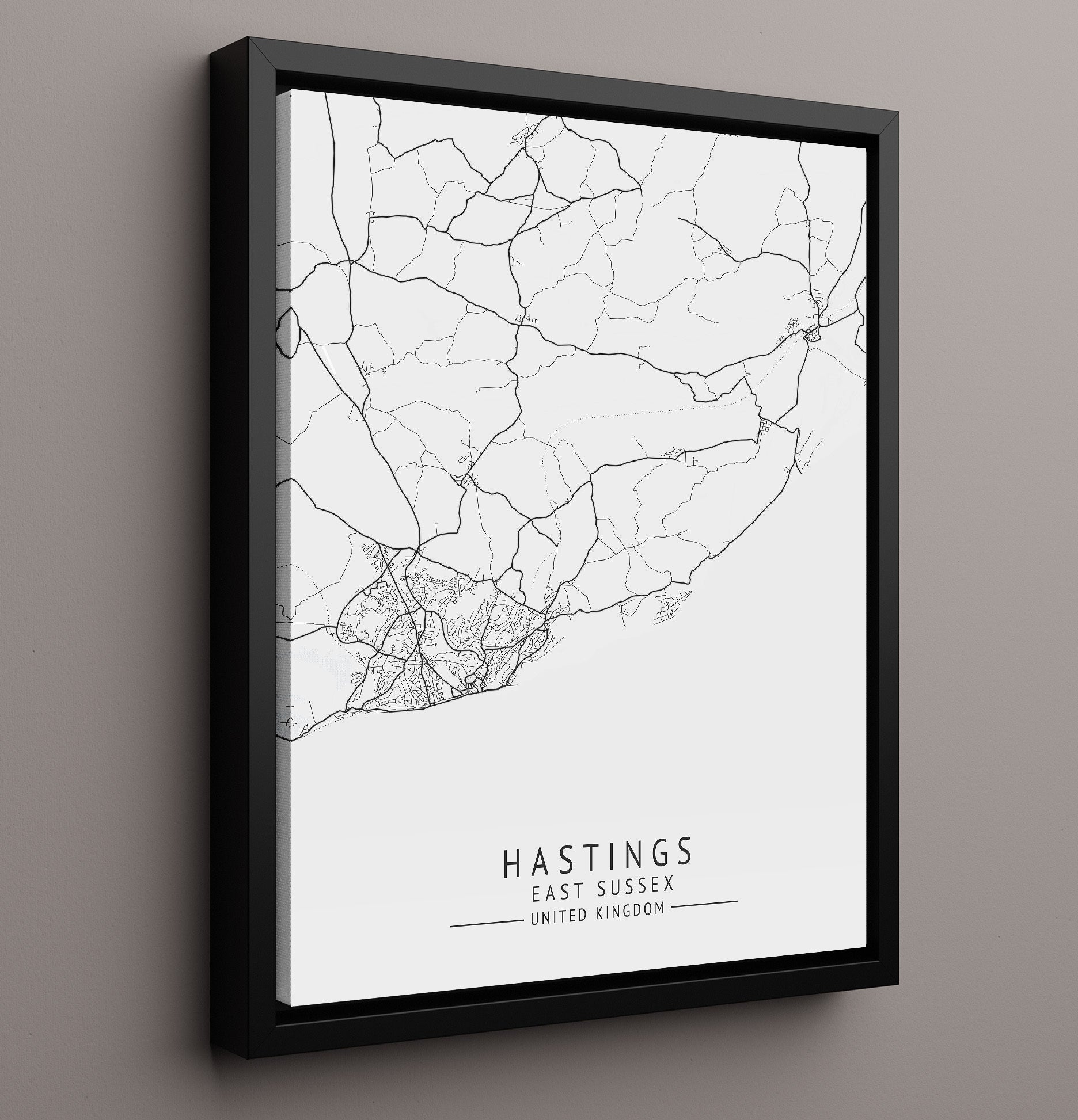 City Map Print - HastingCity Map Print - East Sussex UK City Map 16x20 Framed Canvas city map wall art print – UK City Map decor