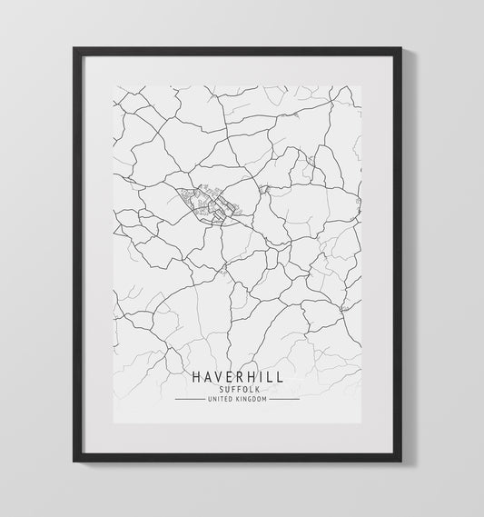 City Map Print - Haverhill - Suffolk UK City Map 16x20 16x20 Gallery Framed Artworkd Artwork wall art print – vintage decor