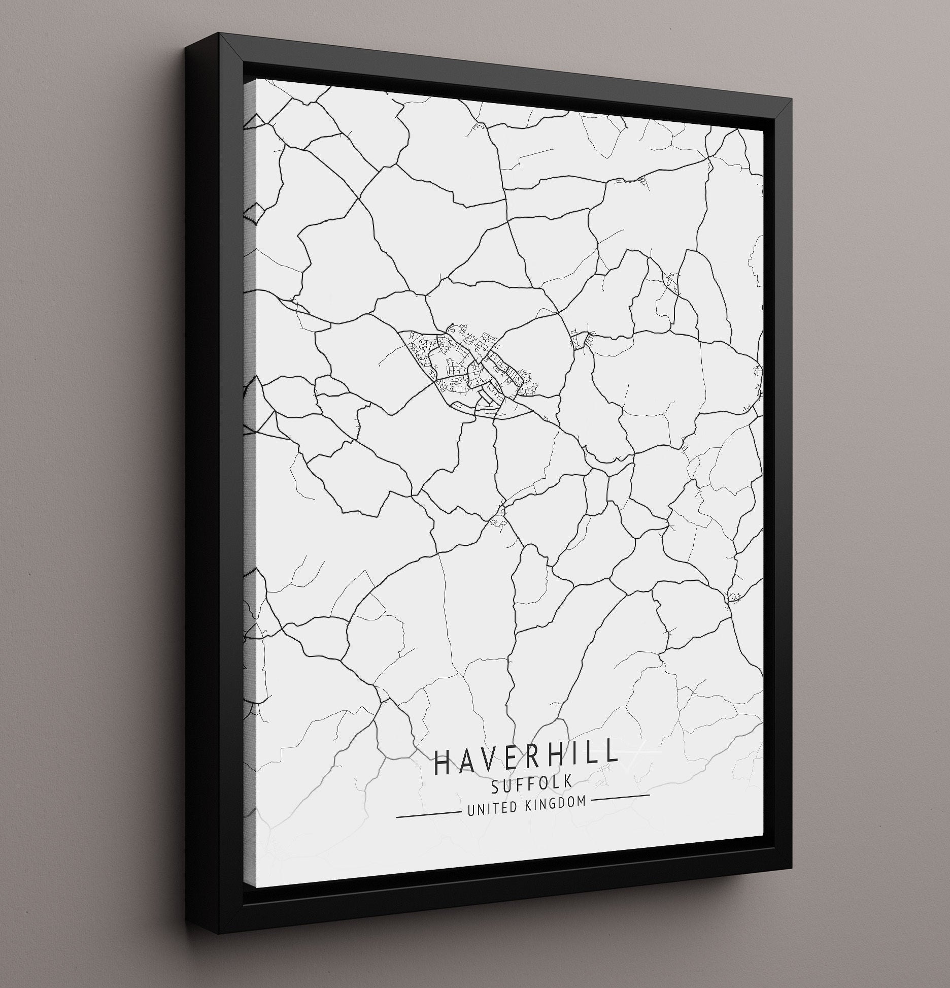 City Map Print - Haverhill - Suffolk UK City Map 16x20 Framed Canvas city map wall art print – UK City Map decor