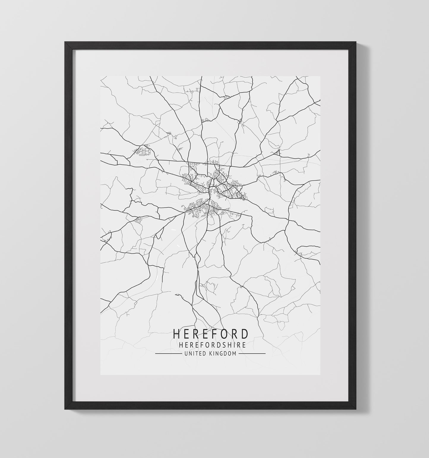 City Map Print - Hereford - Herefordshire UK City Map 16x20 Gallery Frame city map wall art print – UK City Map decor