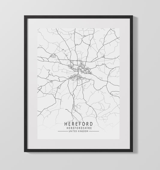 City Map Print - Hereford - Herefordshire UK City Map 16x20 16x20 Gallery Framed Artworkd Artwork wall art print – vintage decor