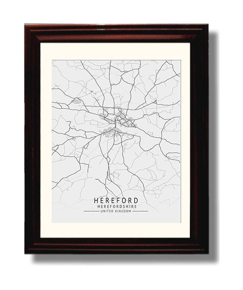 City Map Print - Hereford - Herefordshire UK City Map 8x10 Beveled Frame city map wall art print – UK City Map decor