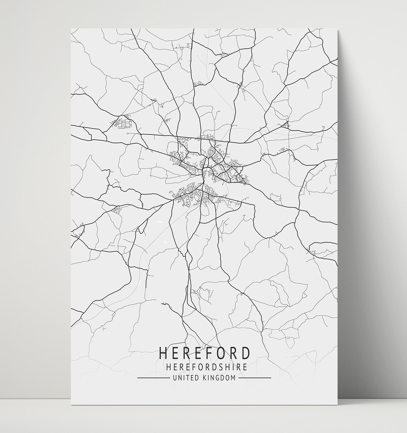 City Map Print - Hereford - Herefordshire UK City Map 16x20 Unframed Print city map wall art print – UK City Map decor