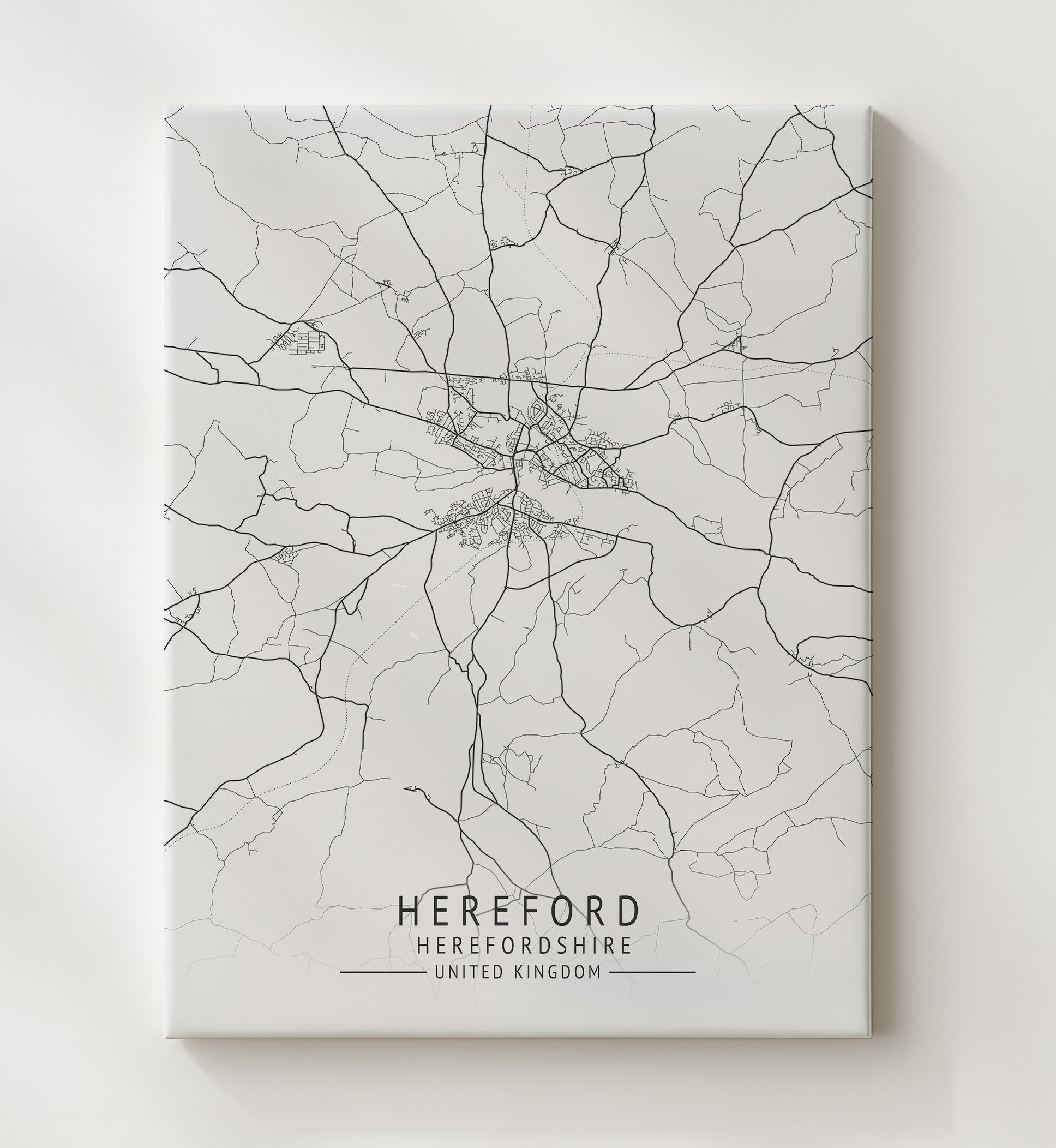 City Map Print - Hereford - Herefordshire UK City Map 20x24 Canvas city map wall art print – UK City Map decor
