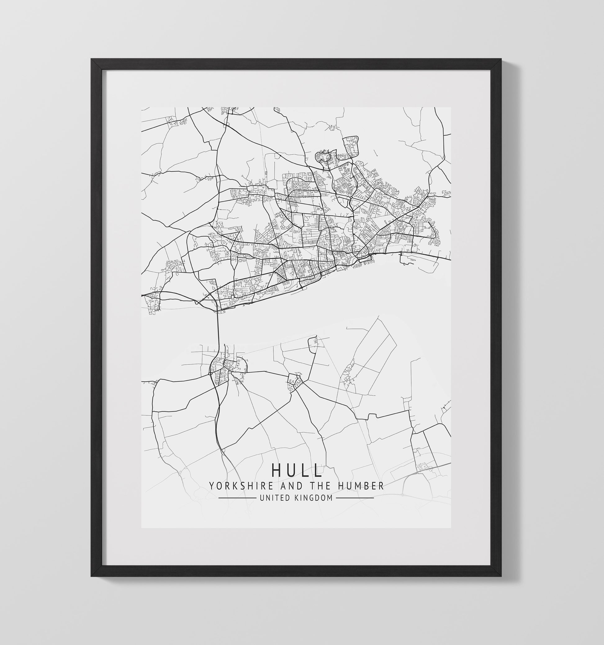 City Map Print - Hull - Yorkshire And The Humber UK City Map 16x20 Gallery Frame city map wall art print – UK City Map decor