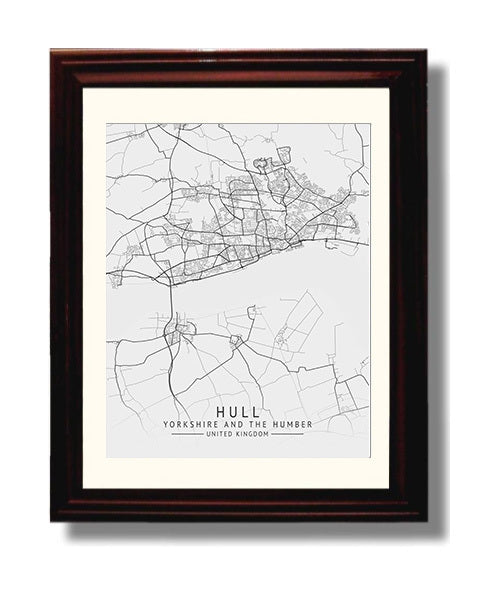 City Map Print - Hull - Yorkshire And The Humber UK City Map 8x10 Beveled Frame city map wall art print – UK City Map decor