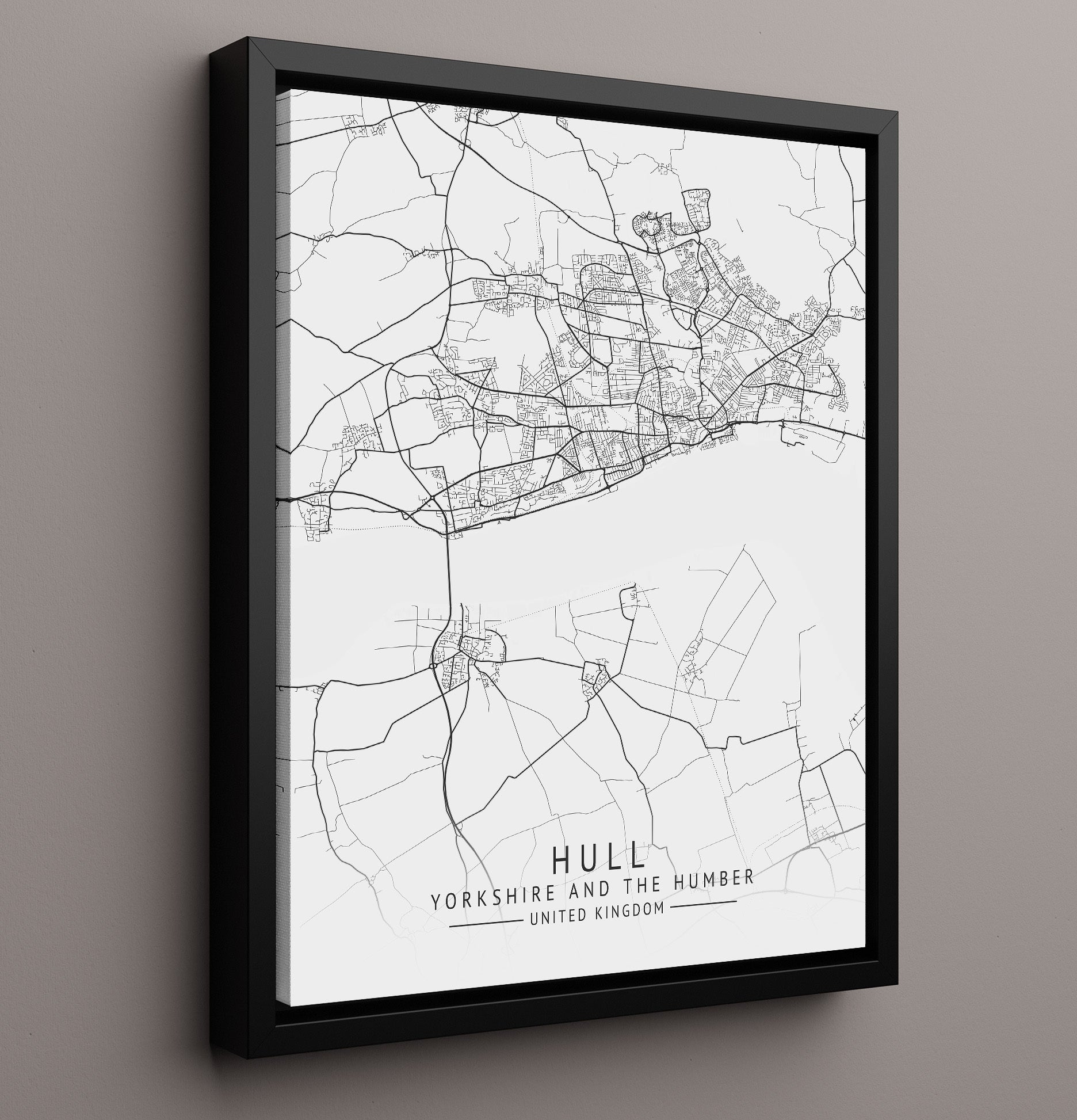 City Map Print - Hull - Yorkshire And The Humber UK City Map 16x20 Framed Canvas city map wall art print – UK City Map decor