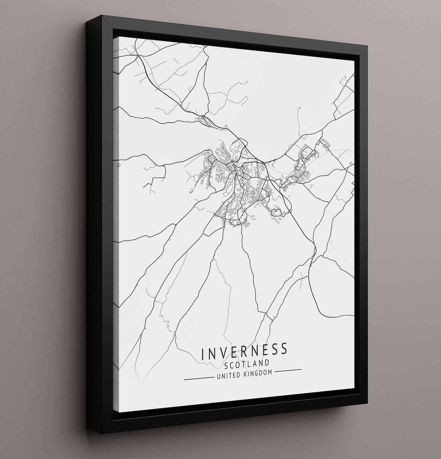 City Map Print - InvernesCity Map Print - Scotland UK City Map 16x20 Framed Canvas city map wall art print – UK City Map decor