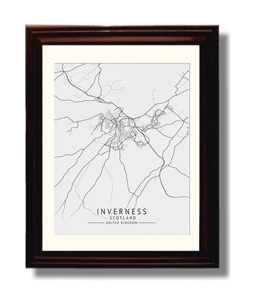 City Map Print - InvernesCity Map Print - Scotland UK City Map 8x10 Beveled Frame city map wall art print – UK City Map decor