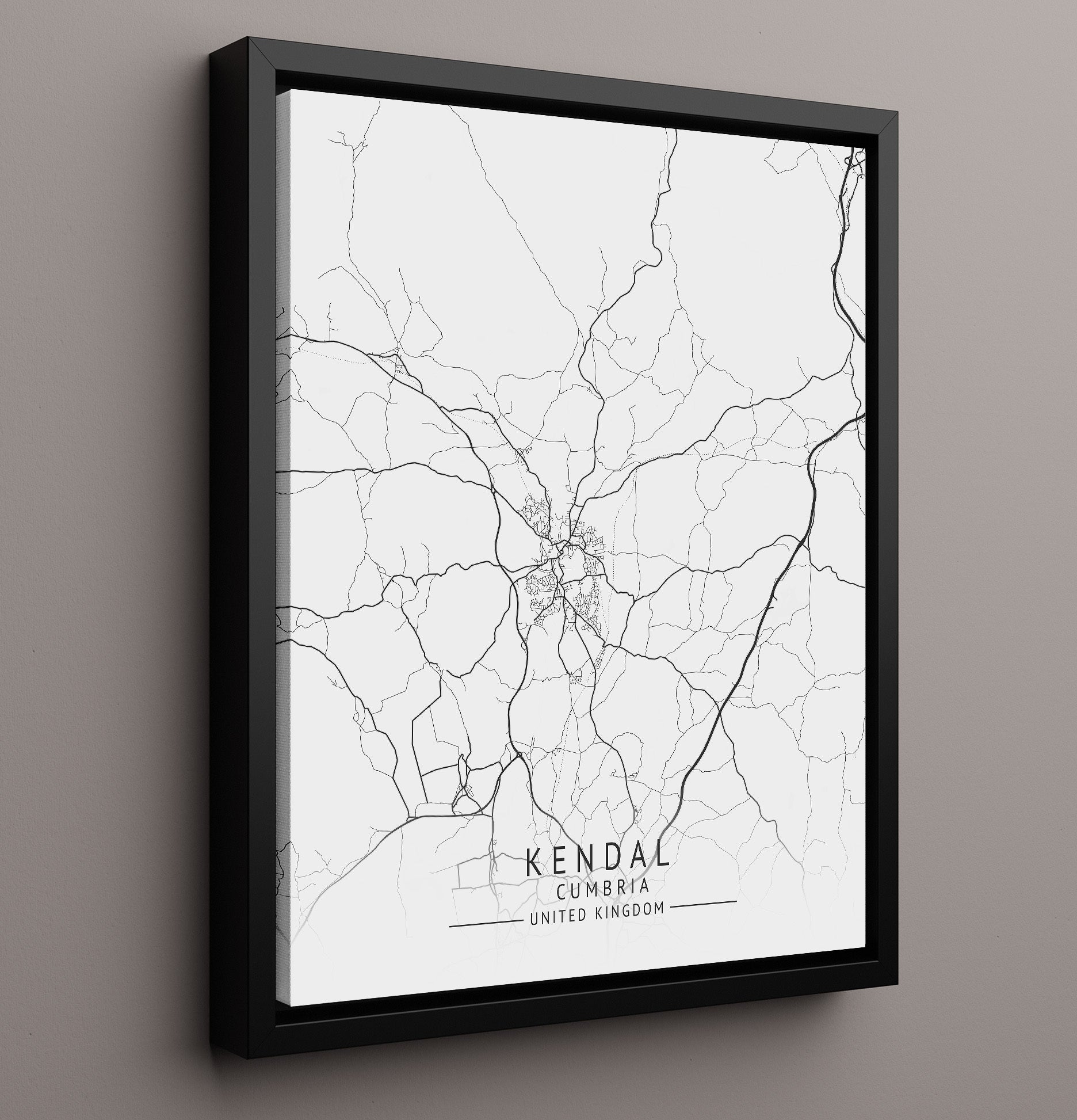 City Map Print - Kendal - Cumbria UK City Map 16x20 Framed Canvas city map wall art print – UK City Map decor