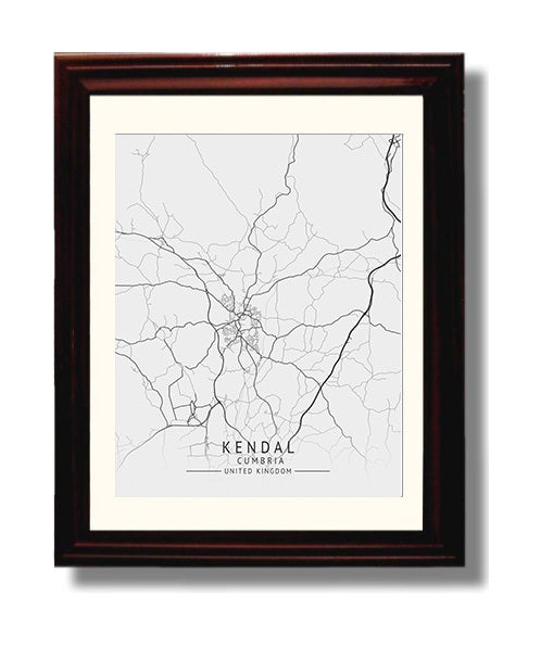 City Map Print - Kendal - Cumbria UK City Map 8x10 Beveled Frame city map wall art print – UK City Map decor
