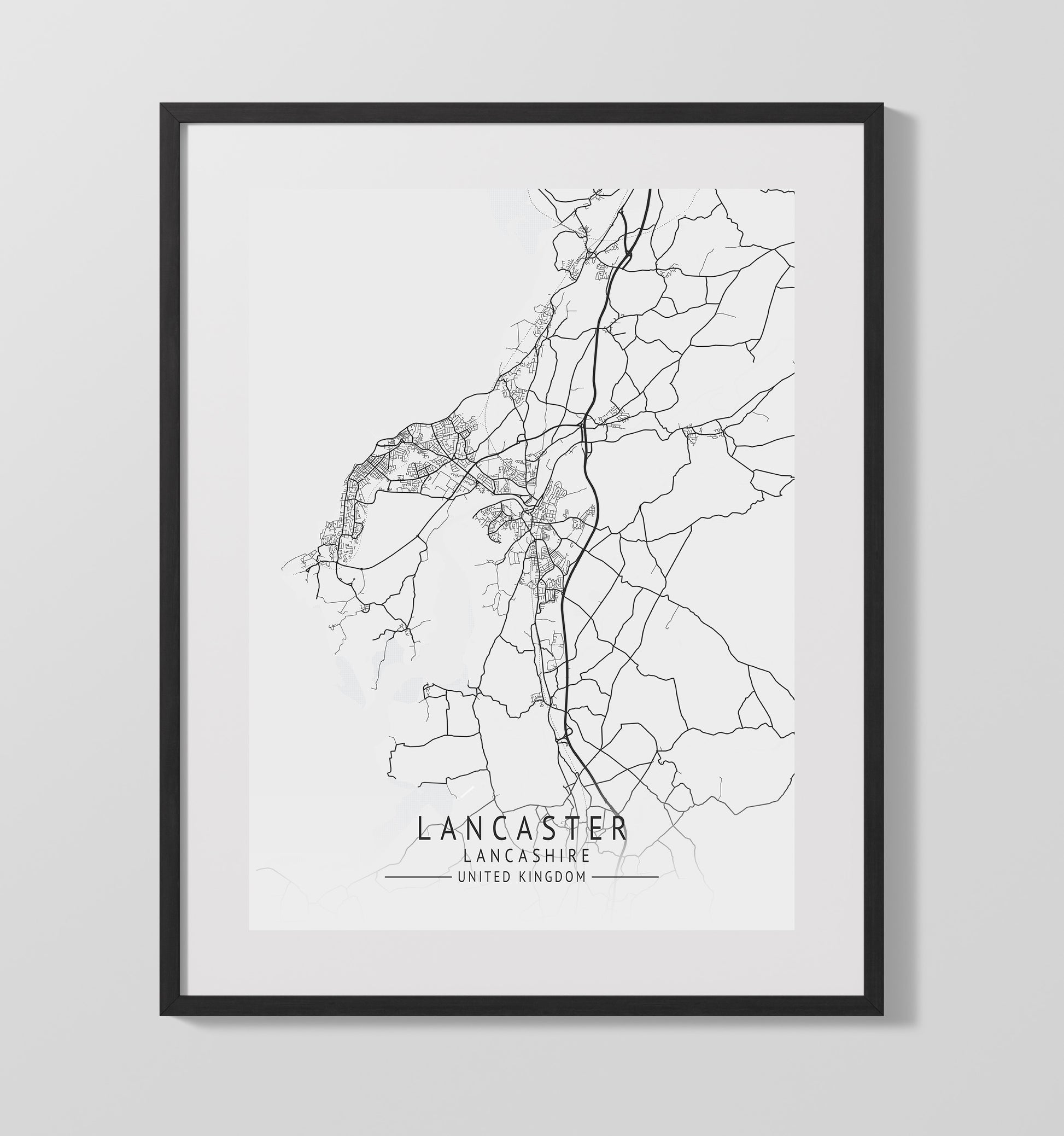 City Map Print - Lancaster - Lancashire UK City Map 16x20 Gallery Frame city map wall art print – UK City Map decor