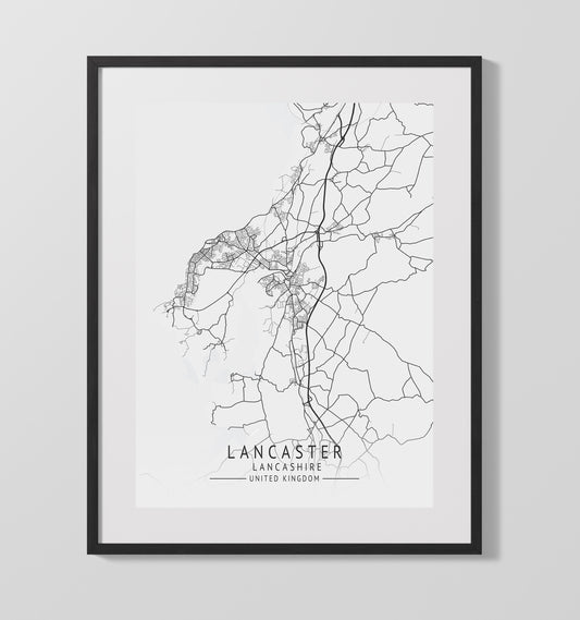 City Map Print - Lancaster - Lancashire UK City Map 16x20 16x20 Gallery Framed Artworkd Artwork wall art print – vintage decor