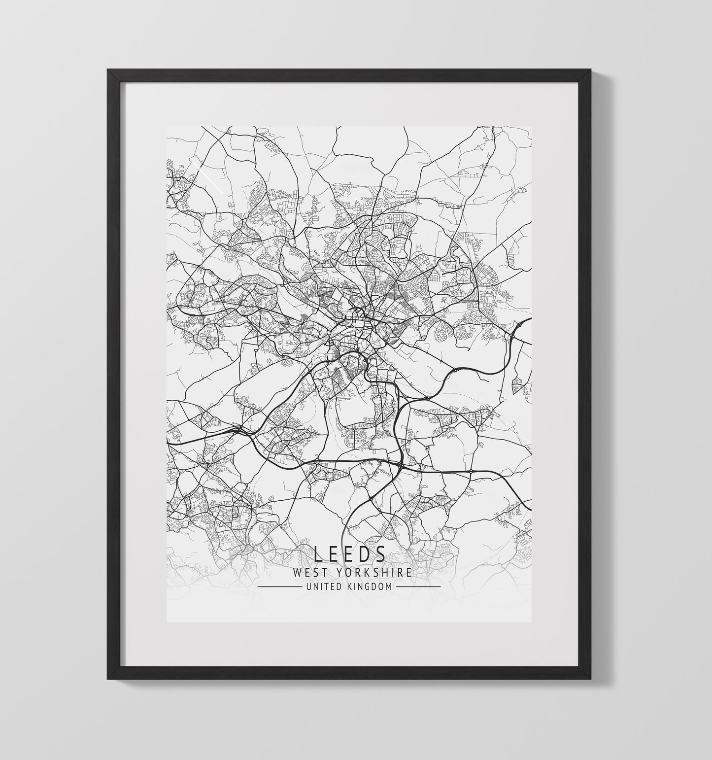 City Map Print - LeedCity Map Print - West Yorkshire UK City Map 16x20 Gallery Frame city map wall art print – UK City Map decor