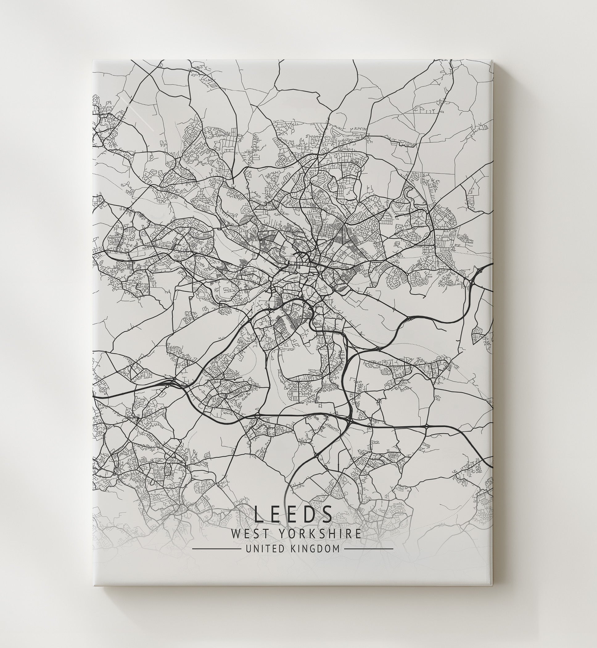 City Map Print - LeedCity Map Print - West Yorkshire UK City Map 20x24 Canvas city map wall art print – UK City Map decor