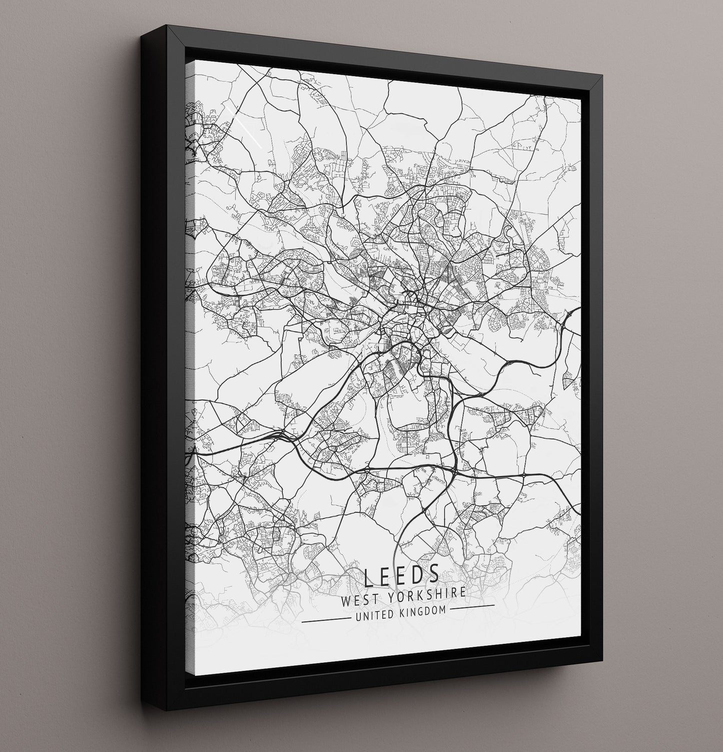 City Map Print - LeedCity Map Print - West Yorkshire UK City Map 16x20 Framed Canvas city map wall art print – UK City Map decor