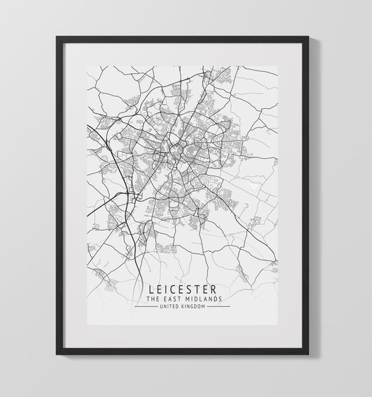 City Map Print - Leicester - The East Midlands UK City Map 16x20 16x20 Gallery Framed Artworkd Artwork wall art print – vintage decor