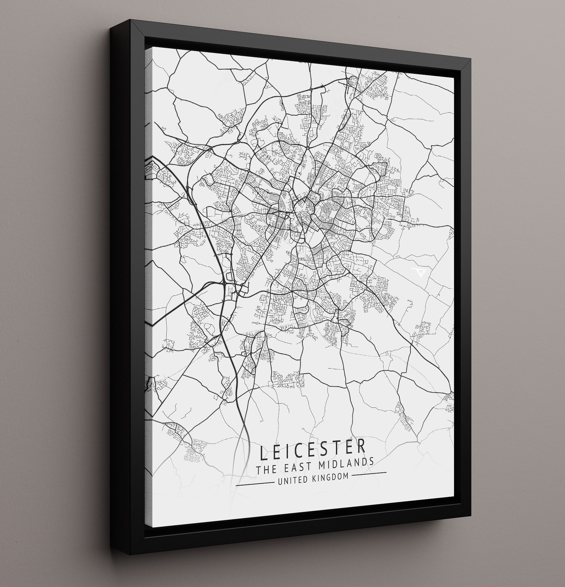 City Map Print - Leicester - The East Midlands UK City Map 16x20 Framed Canvas city map wall art print – UK City Map decor