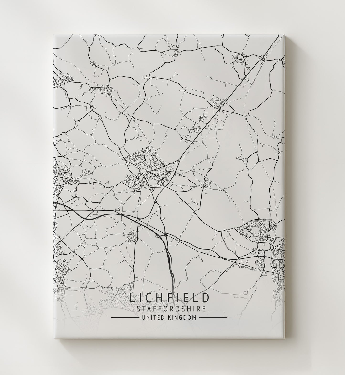 City Map Print - Lichfield - Staffordshire UK City Map 20x24 Canvas city map wall art print – UK City Map decor