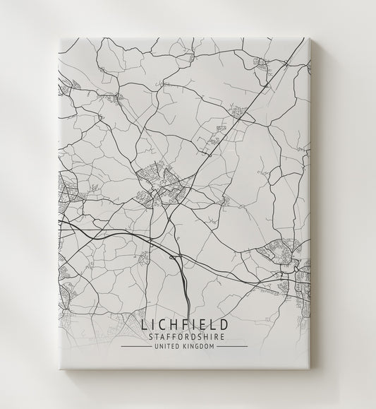 Lichfield Staffordshire UK city map print 16x20 Gallery Frame