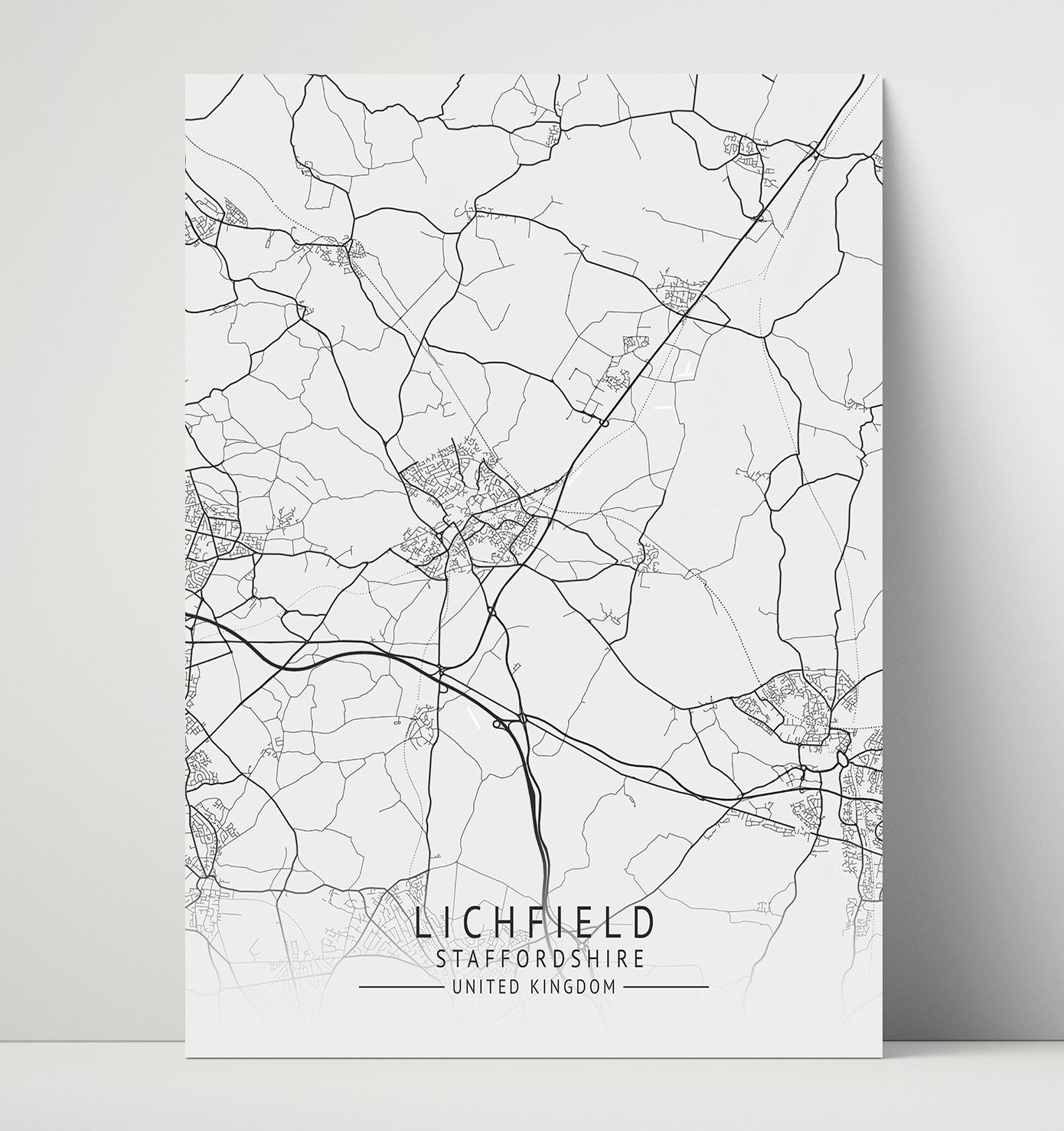 City Map Print - Lichfield - Staffordshire UK City Map 16x20 Unframed Print city map wall art print – UK City Map decor