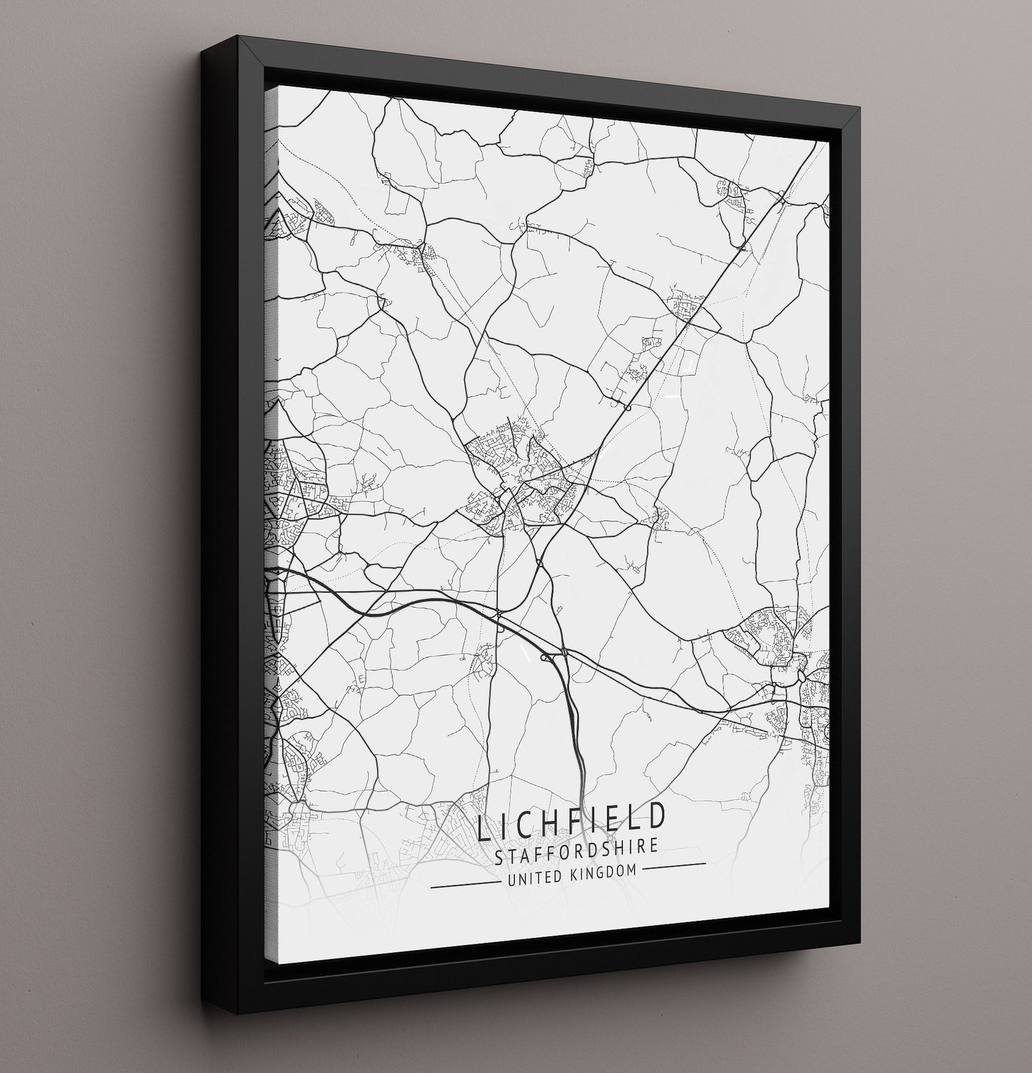 City Map Print - Lichfield - Staffordshire UK City Map 16x20 Framed Canvas city map wall art print – UK City Map decor