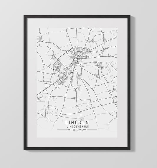 City Map Print - Lincoln - Lincolnshire UK City Map 16x20 16x20 Gallery Framed Artworkd Artwork wall art print – vintage decor