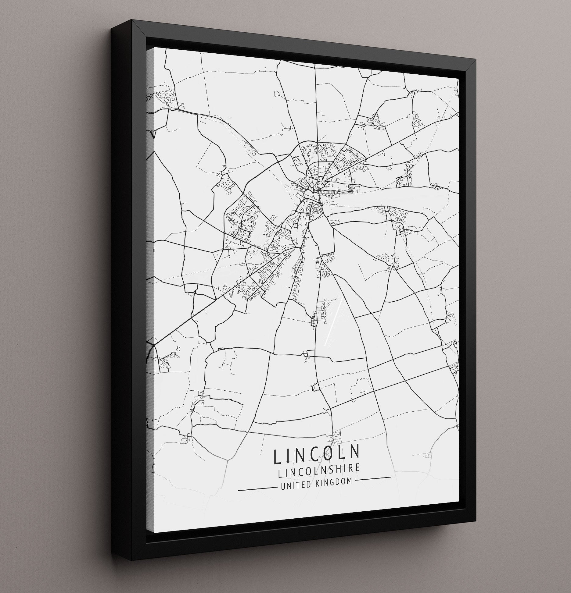 City Map Print - Lincoln - Lincolnshire UK City Map 16x20 Framed Canvas city map wall art print – UK City Map decor