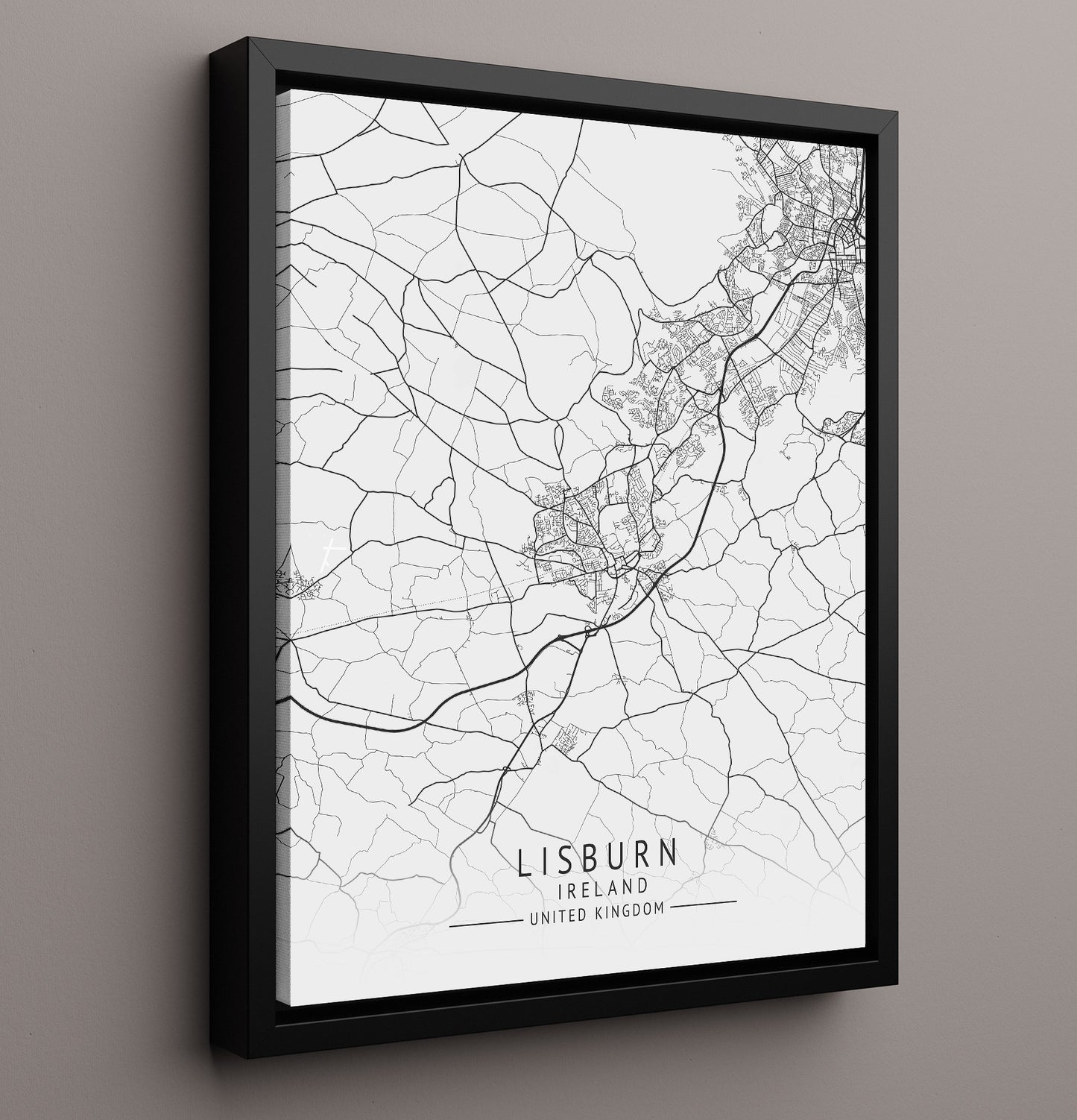 City Map Print - Lisburn - Ireland UK City Map 16x20 Framed Canvas city map wall art print – UK City Map decor