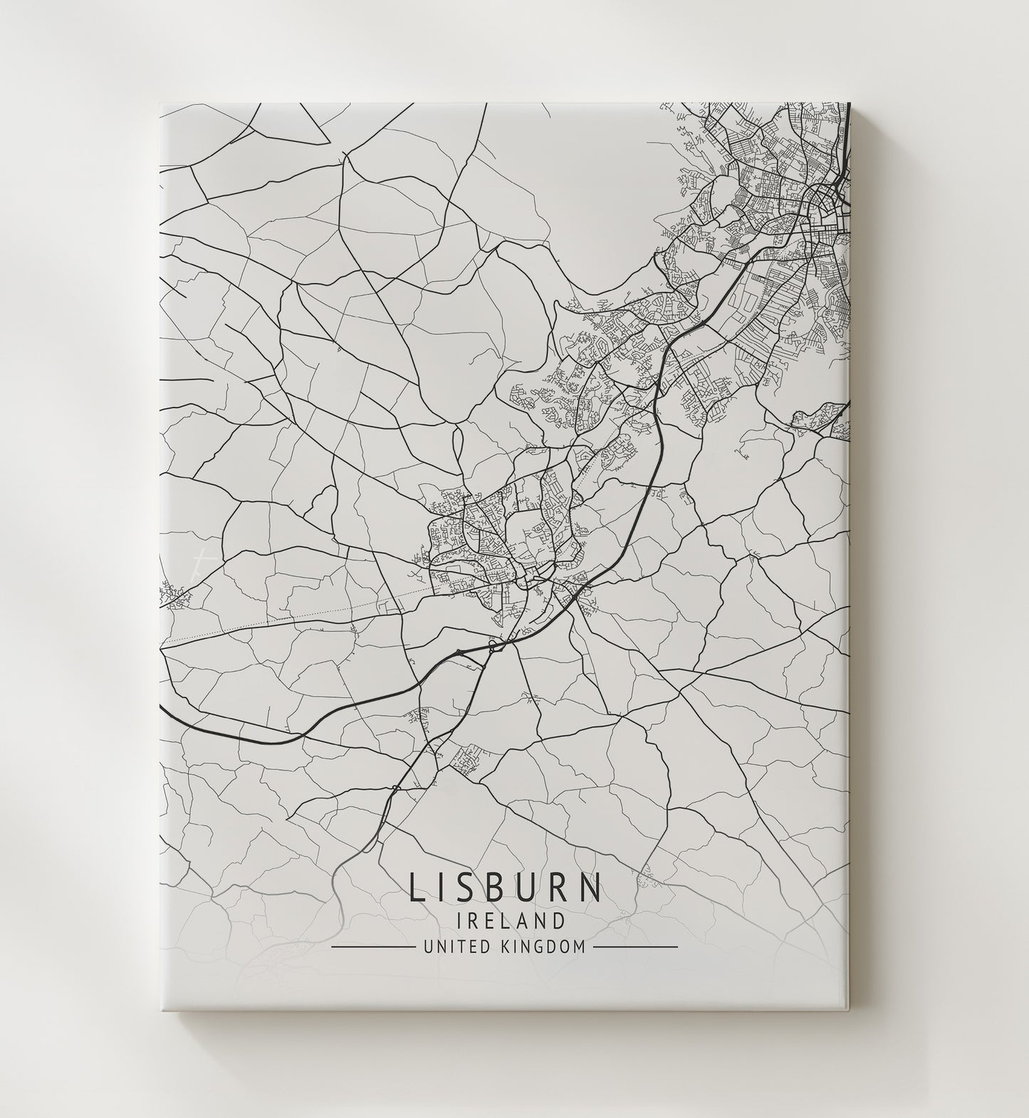 City Map Print - Lisburn - Ireland UK City Map 20x24 Canvas city map wall art print – UK City Map decor