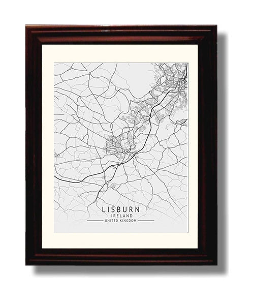 City Map Print - Lisburn - Ireland UK City Map 8x10 Beveled Frame city map wall art print – UK City Map decor