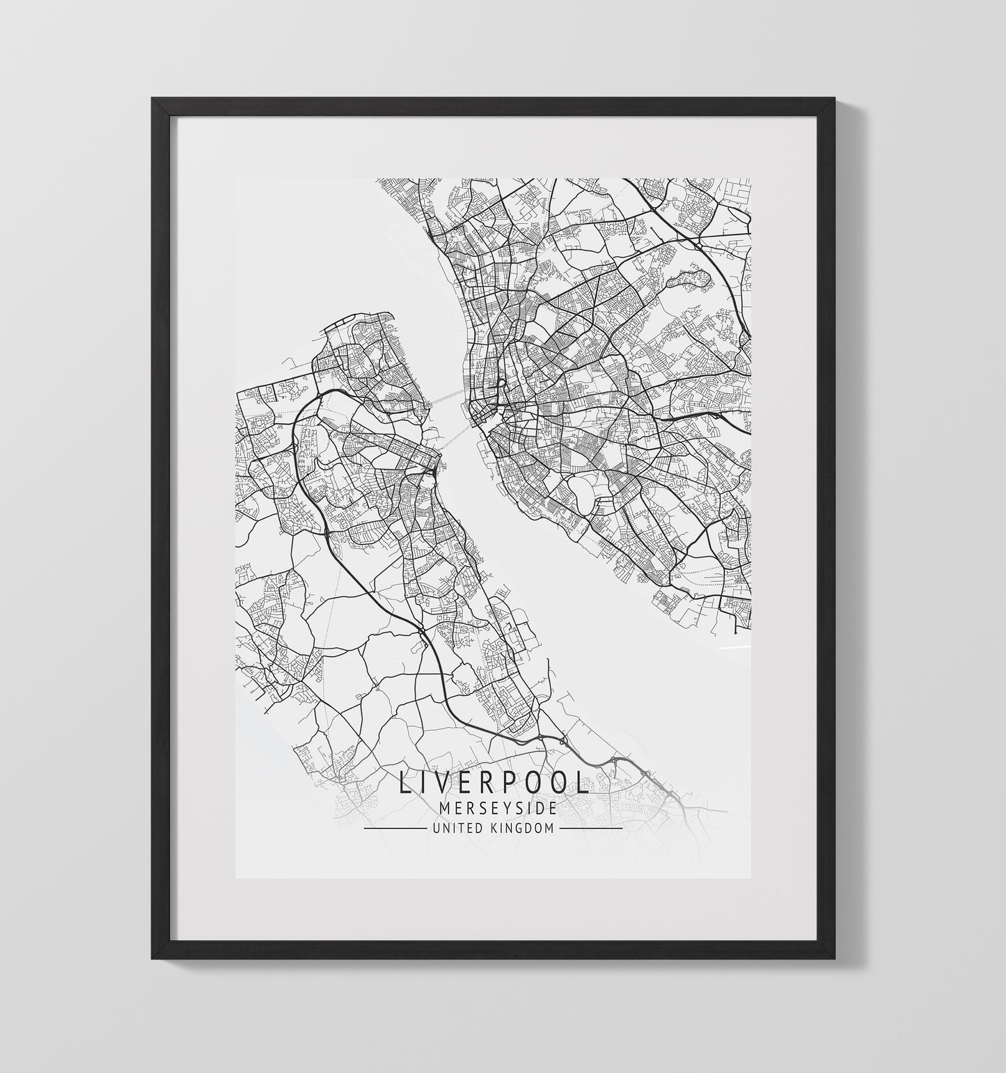 City Map Print - Liverpool - Merseyside UK City Map 16x20 Gallery Frame city map wall art print – UK City Map decor