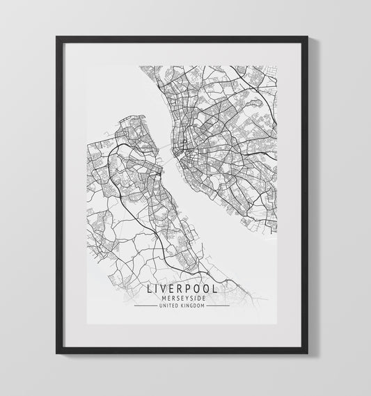 City Map Print - Liverpool - Merseyside UK City Map 16x20 16x20 Gallery Framed Artworkd Artwork wall art print – vintage decor