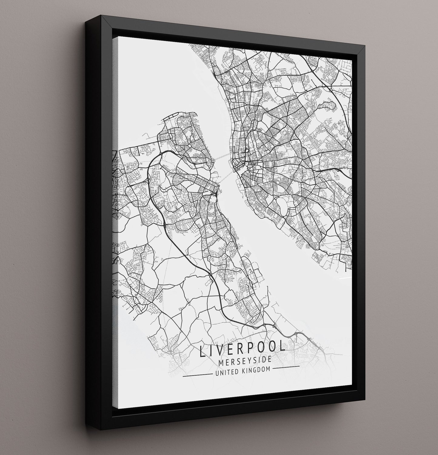 City Map Print - Liverpool - Merseyside UK City Map 16x20 Framed Canvas city map wall art print – UK City Map decor