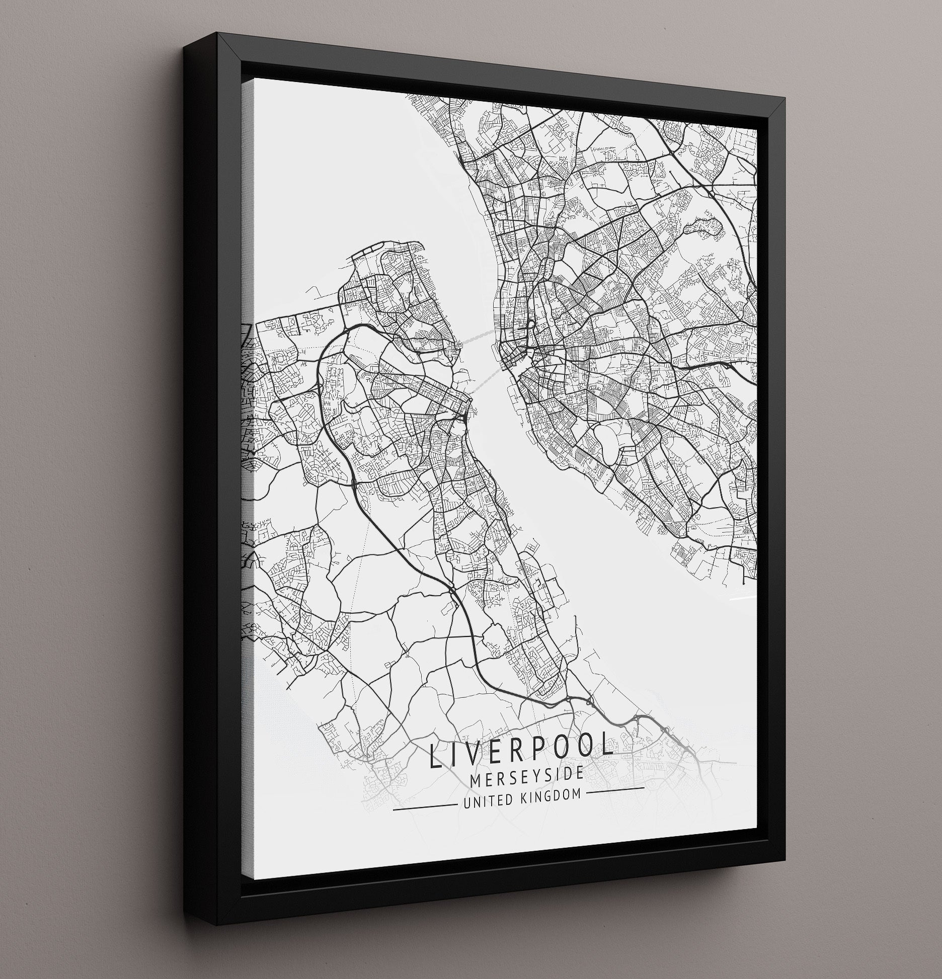 City Map Print - Liverpool - Merseyside UK City Map 16x20 Framed Canvas city map wall art print – UK City Map decor