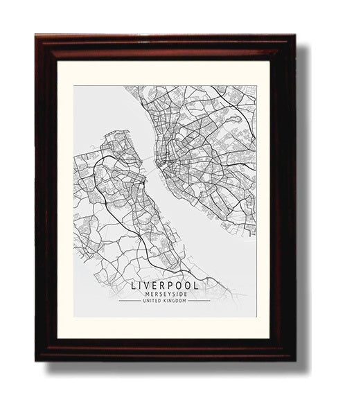 City Map Print - Liverpool - Merseyside UK City Map 8x10 Beveled Frame city map wall art print – UK City Map decor