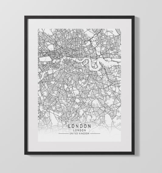 City Map Print - London - London UK City Map 16x20 16x20 Gallery Framed Artworkd Artwork wall art print – vintage decor