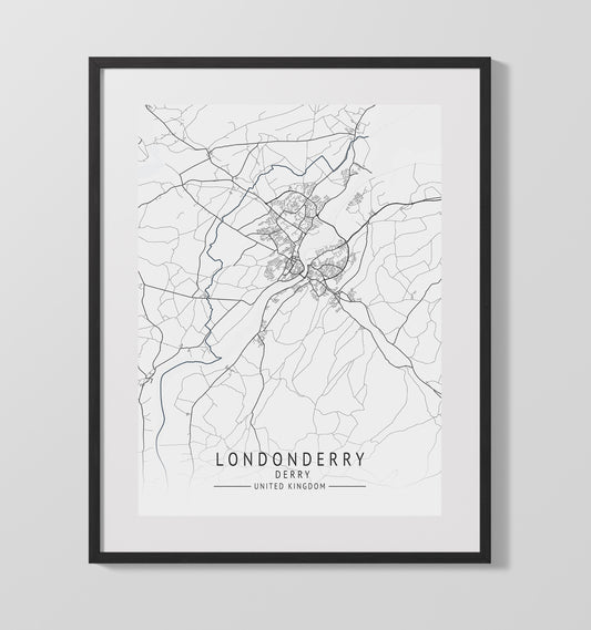 City Map Print - Londonderry - Derry UK City Map 16x20 16x20 Gallery Framed Artworkd Artwork wall art print – vintage decor