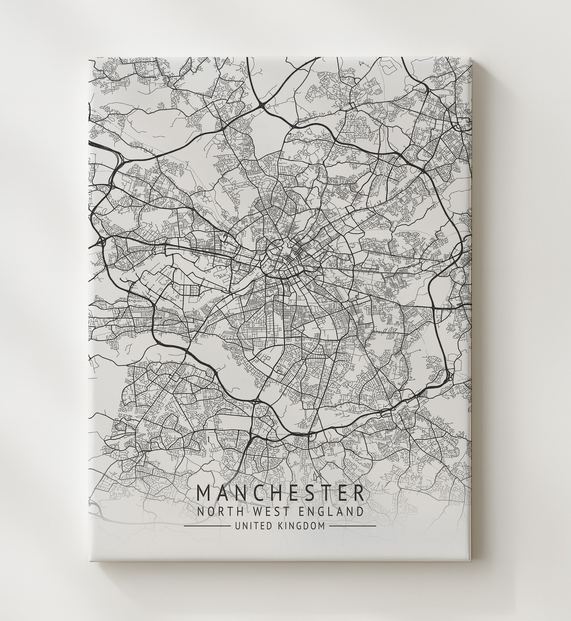 City Map Print - Manchester - North West England UK City Map 20x24 Canvas city map wall art print – UK City Map decor