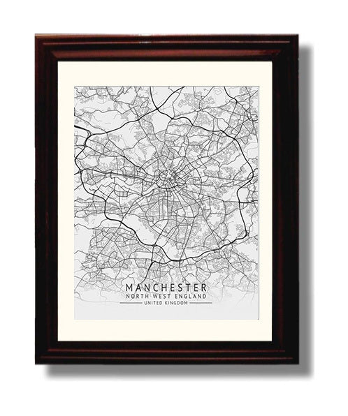 City Map Print - Manchester - North West England UK City Map 8x10 Beveled Frame city map wall art print – UK City Map decor